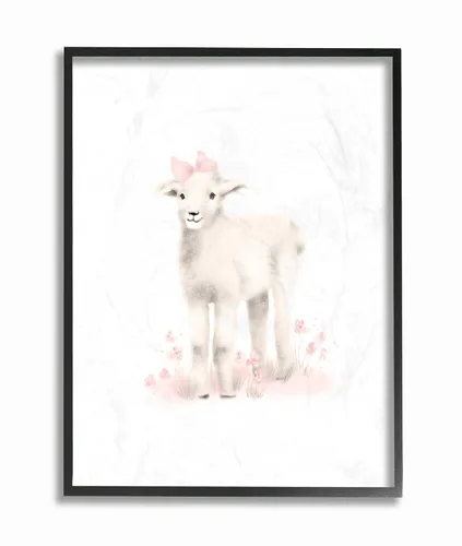 Miniatura 8 de Stupell Industries Lienzo decorativo para pared, diseño de cordero con lazo rosa, 16 x 1.5 x 20 pulgadas, fabricado con orgullo en Estados Unidos