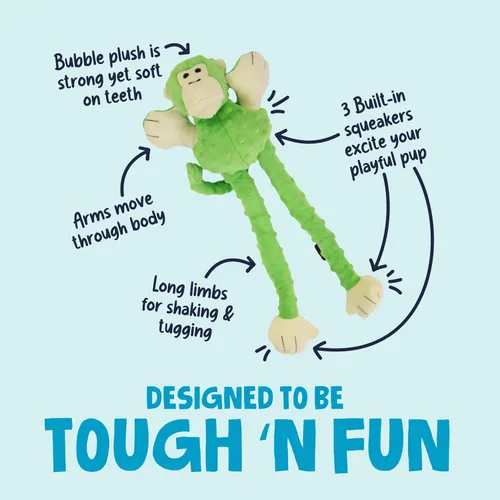 Miniatura 2 de Juguete para perro de felpa resistente, goDog Crazy Tugs sasquatches con tecnología Chew Guard , Lime Monkey, L, Lime Mono - Verde