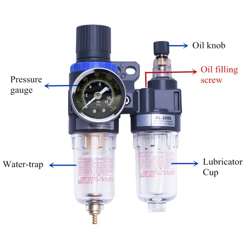 Miniatura 5 de 1/4 "Compresor Filtro de aire Regulador de presión de aire Filtro de trampa separador de agua y aceite con taza lubricante para sistema de Filtro