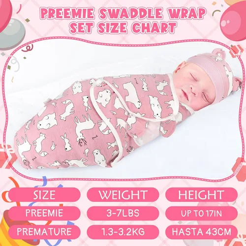 Miniatura 2 de VitalCozy - Paquete de 6 mantas para bebés y niñas prematuros a juego con sombrero, para bebés niños o niñas, de 3 a 7 libras, ropa para recién