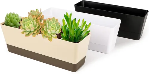 Miniatura 8 de GREANER Maceteros de hierbas de 12 x 3.8 pulgadas, 1 paquete de cajas rectangulares con bandeja, maceta de plástico para suculentas