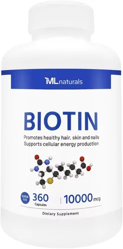 Miniatura 3 de ML Naturals Biotina 10,000mcg (por porción) - 240 cápsulas vegetales - Apoya el cabello, la piel y las uñas saludables - Apoyo a la producción