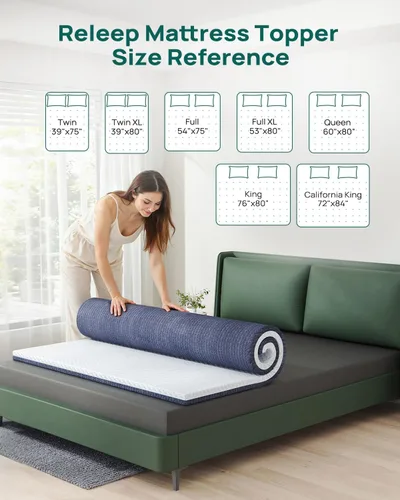 Miniatura 8 de Releep Cubrecolchón firme de 3 pulgadas tamaño matrimonial XL, cubrecolchón de espuma viscoelástica con opciones suaves y firmes para aliviar