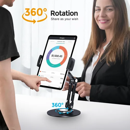 Miniatura 2 de Soporte para tableta para iPad, ajustable con base giratoria de 360 grados para escritorio, soporte giratorio de aluminio para tableta compatible
