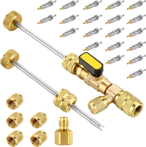 Miniatura 10 de Herramienta de extracción de núcleo de válvula HVAC WADEO, removedor de núcleo de válvula con 10 núcleos de válvula, 5 tuercas de latón y 2