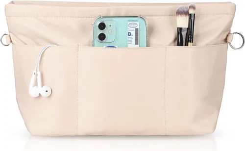 Organizador de bolso de nailon, organizador de bolso, bolsa moldeadora en bolsa (beige, mediano)