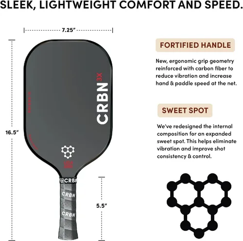 Miniatura 4 de CRBN Pickleball - X Series Power Paddle - Carbon Fiber Pickleball Paddle with Foam Injected Edges for Expanded Sweet Spot CRBN3X