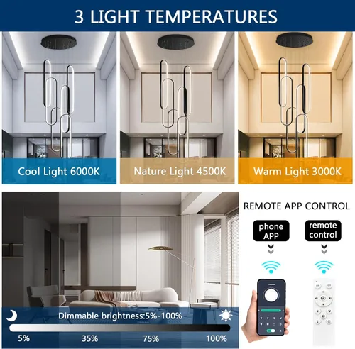 Miniatura 4 de Candelabros LED modernos para entrada de vestíbulo, techo alto, lámparas de escalera largas, regulables, montaje empotrado, alto recibidor, Negro