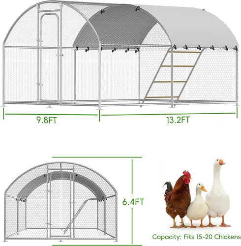 Miniatura 2 de Gallinero grande de metal para pollos con percha para posarse, gallinero de entrada para aves de corral, casa para patos, corral para pollos