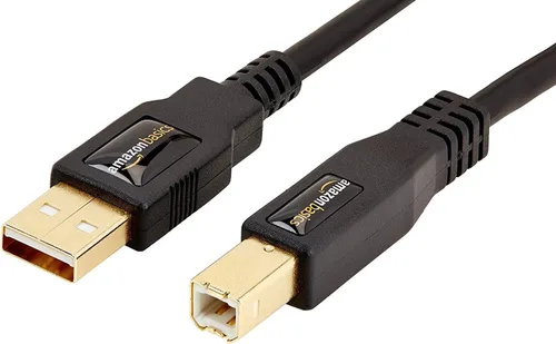Amazon Basics Cable USB-A a USB-B 2.0 para impresora o disco duro externo con conectores chapados en oro, negro, 10 pies