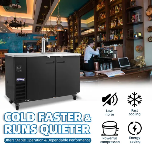 Miniatura 8 de Polarman Dispensador de cerveza Kegerator de 16.6 pies cúbicos con doble grifo para bares y restaurantes con 2 acopladores, bandeja de goteo de 33