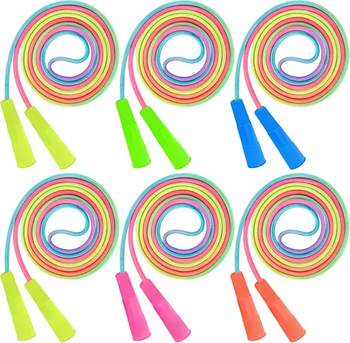 ZATAYE Paquete de 6 cuerdas de saltar para niños, coloridas cuerdas de saltar de nailon degradado para niños, longitud ajustable de 7.55 pies, asas