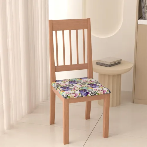 Miniatura 7 de Juego de 4 fundas elásticas para sillas de comedor, fundas para sillas de comedor con estampado floral, fundas para asientos de sillas con estampado
