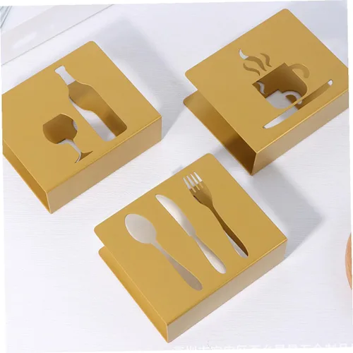 Miniatura 5 de HOMSFOU Metal Square Napkin Holder Upright Napkin Stand with Cutlery Design for Restaurant and Home Table Use