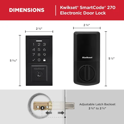 Miniatura 9 de Kwikset SmartCode 270 - Cerradura de puerta con teclado táctil electrónico sin llave con auto-bloqueo, códigos de usuario personalizados, seguridad