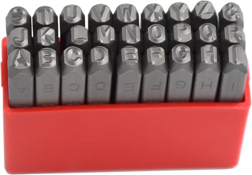 Miniatura 59 de Juego de 27 sellos de acero resistente con letras mayúsculas de 3/64" 1mm, kit de punzones de alfabeto para estampado a mano de caracteres, código