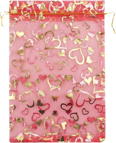 Miniatura 12 de 8 x 12 pulgadas 100 bolsas de flores de corazón con cordón de organza bolsa de regalo de joyería bolsa de dulces con cordón de regalo de boda