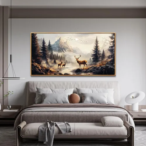 Miniatura 3 de KELIYUAN Lienzo decorativo de pared para sala de estar, decoración de pared grande para dormitorio, pintura de paisaje de alce, montaña, fotos