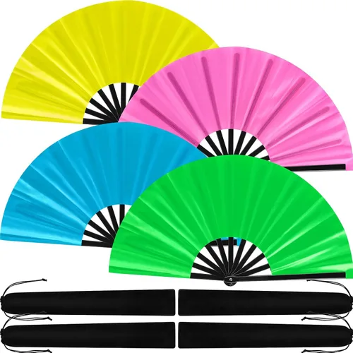 Miniatura 7 de Blulu 4 abanicos plegables grandes para baile de línea, botas de mano de seda grandes para hombres y mujeres (estilo clásico, negro, 11 pulgadas)