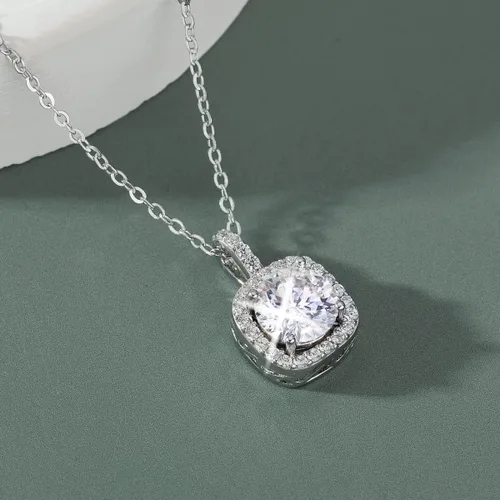 Miniatura 4 de NICE2MYMILI Collares de diamantes de moissanita de 1.0 quilates para mujer, collar de moissanita redondo VVS1 de plata 925 de 18 pulgadas, regalo