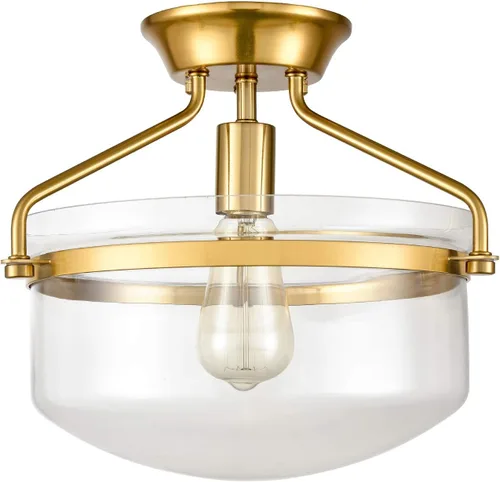 Miniatura 7 de YUBOLE Mid-Century - Lámpara de techo semiempotrada dorada con pantalla de cristal transparente de cúpula de 13.4 pulgadas de ancho para cocina