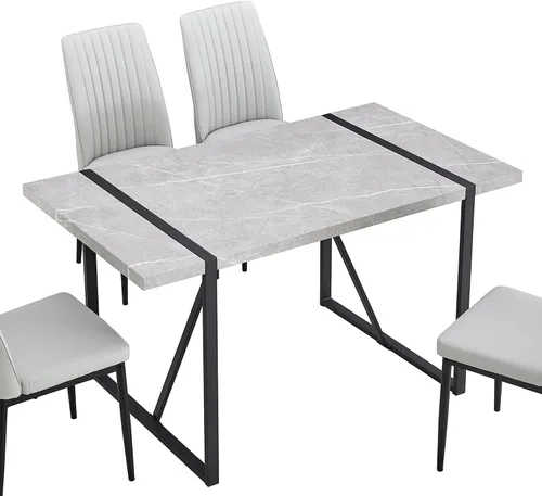 Miniatura 8 de 55 inch Kitchen Table for 4 People, Rectangular Dinner Table Easy Assembly, (Gray)(ONLY Table) UA736