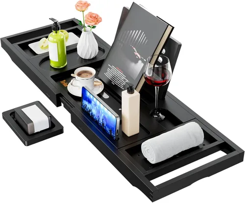 Miniatura 12 de Lux - Bandeja expandible para bañera con 3 bombas de baño, cuidado personal y relajación, regalos de cumpleaños para mujeres y hombres, idea