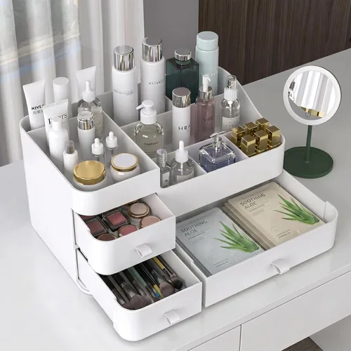Miniatura 3 de Organizador de maquillaje blanco para tocador, con 3 cajones, gran capacidad, ideal para maquillaje, cosméticos, cuidado de la piel, adecuado