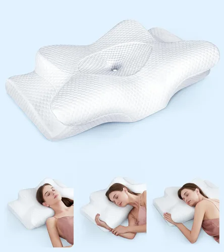 Almohada cervical para el cuello ultra alivio del dolor para dormir, almohada de lectura ergonómica ajustable de espuma viscoelástica para adultos,