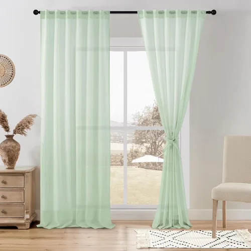 Miniatura 40 de DWCN Cortinas traslúcidas de lino floral, bolsillo para barra y pestaña trasera, cortina de mezcla de lino para dormitorio, sala de estar, cortinas