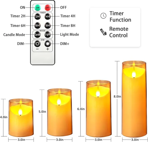Miniatura 5 de NURADA Velas parpadeantes sin llama: Velas LED acrílicas de pilas con control remoto y temporizador para ambiente romántico y decoración de mesa