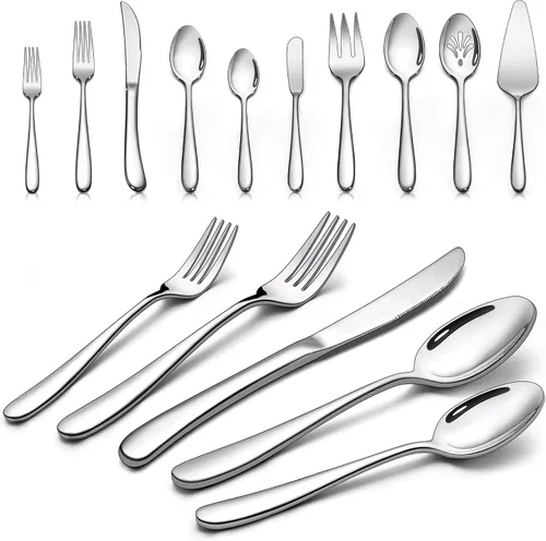 Miniatura 9 de LIANYU Juego de cubiertos resistentes de 26 piezas con utensilios para servir, juego de cubiertos de acero inoxidable para 4, cubiertos gruesos