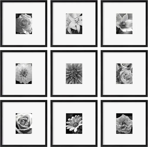 Miniatura 50 de eletecpro Juego de 9 marcos de fotos de 4 x 4 pulgadas, juego de 9 marcos de pared clásicos para galería, para fotos de 4 x 4 sin paspartú, marcos