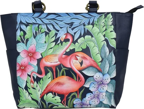 Anna by Anuschka Bolso de hombro grande pintado a mano de cuero genuino original para mujer