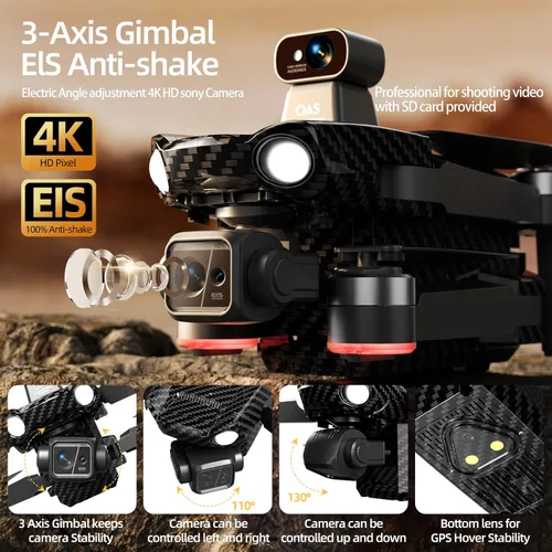 Miniatura 5 de Bingchat Drones profesionales con control remoto para tableta 2026 mejorado con cámara para adultos 4K HD, 360° para evitar obstáculos, cardán de 3