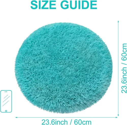 Miniatura 2 de Alfombra circular pequeña para dormitorio, 2 x 2 pies, color azul, para decoración de habitación de niños, redonda esponjosa para guardería