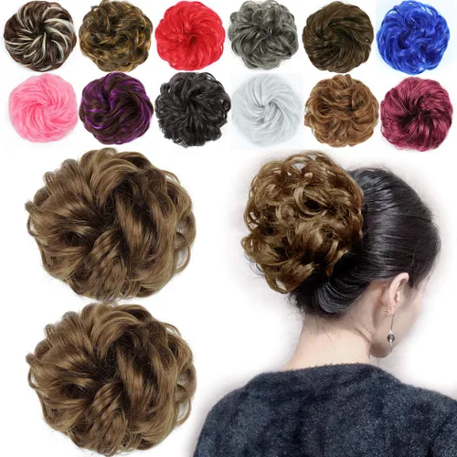 Miniatura 22 de 2 piezas de extensión de cabello desordenado de moño rizado ondulado con banda de goma elástica para coleta de caballo (144T613)