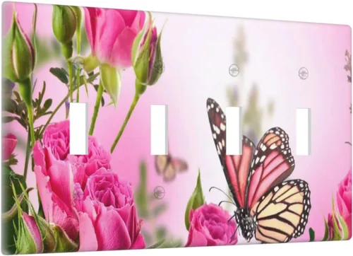 Miniatura 27 de Cubierta de interruptor de luz rosa brillante con purpurina de 1 banda, sin dispositivo, placa de pared en blanco decorativa para adolescentes, Rosa
