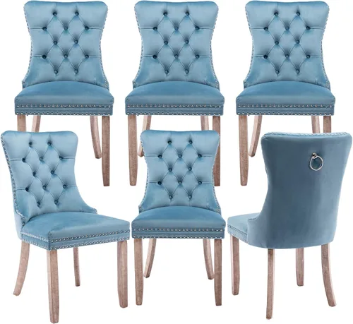 Miniatura 57 de Juego de 2 sillas de comedor tapizadas de terciopelo, sillas laterales de cocina de estilo moderno con ribete de cabeza de clavo y patas de madera