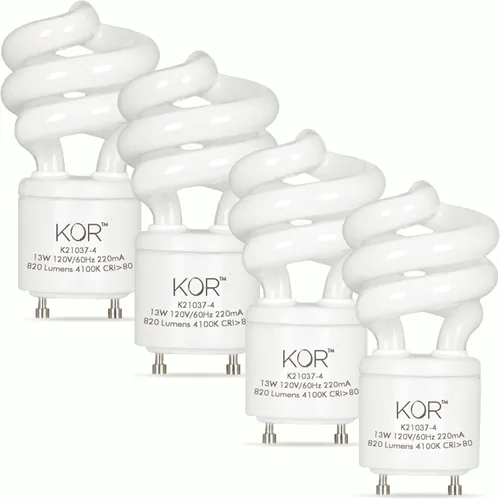 Miniatura 7 de KOR Paquete de 4 bombillas mini en espiral de 13 vatios - Base GU24 - (equivalente a 60 W) - T2 Mini-Twist - Bombilla CFL (blanco cálido (2700 K)