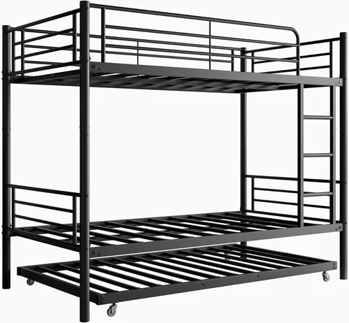Miniatura 6 de Bellemave Litera de metal con nido, litera individual sobre individual con barandilla y escalera para niños/adolescentes, adultos, no necesita negro