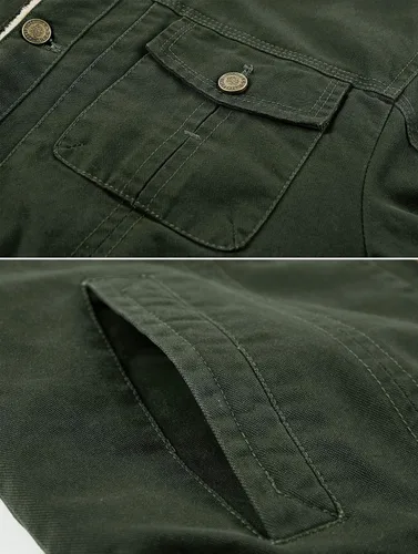 Miniatura 5 de How'on - Chaqueta estilo militar de algodón con forro para hombre, diseño con cuello y botones, prenda casual para invierno