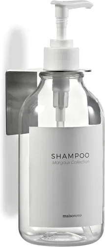 Miniatura 15 de MaisoNovo Dispensador de champú y acondicionador, dispensador de jabón de ducha montado en la pared, juego de 3 botellas de plástico ámbar de 16.9