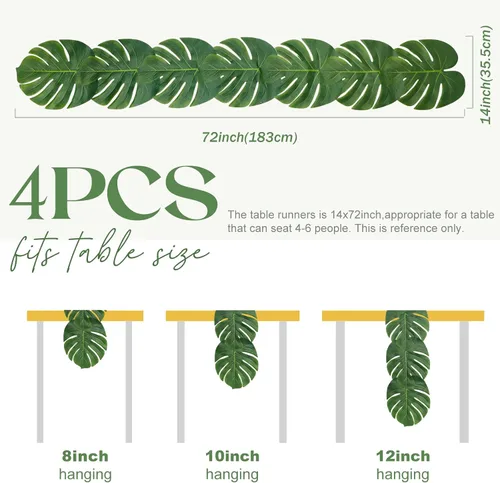 Miniatura 2 de AerWo 4 caminos de mesa artificiales de hojas de palma de 72 pulgadas, camino de mesa de hojas de palma tropicales para bodas, decoración de mesa