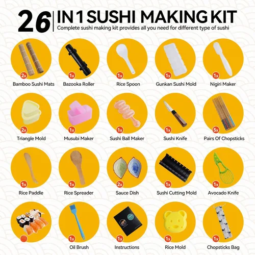 Miniatura 4 de Kit de fabricación de sushi, kit de sushi mejorado con guía que incluye rodillo de bazooka, molde de corte, esteras de bambú, fabricante de Musubi