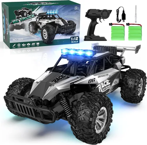 Miniatura 8 de BLUEJAY Auto a control remoto para niños, autos a control remoto, 1:12 Monster RC Truck Off Road con faros LED y batería recargable, regalos
