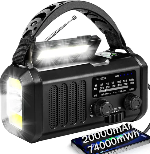 Miniatura 10 de QAUYYW Radio de emergencia con manivela, radio NOAA AM FM meteorológica portátil con manivela de 37000 mAh solar, con linterna de 3 modos y luz