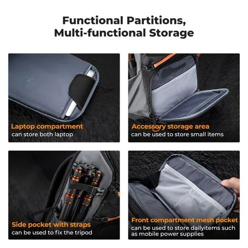 Miniatura 3 de K&F CONCEPT Mochila para cámara de hombro para fotógrafos, estuche rígido para cámara, mochila multifunción para fotografía con compartimento