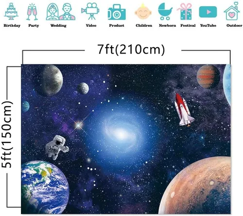 Miniatura 6 de Fondo de fotografía de astronauta espacial de 7 x 5 pies, galaxias cósmicas, estrellas, regalo para recién nacidos, fondo de fotografía, fondo