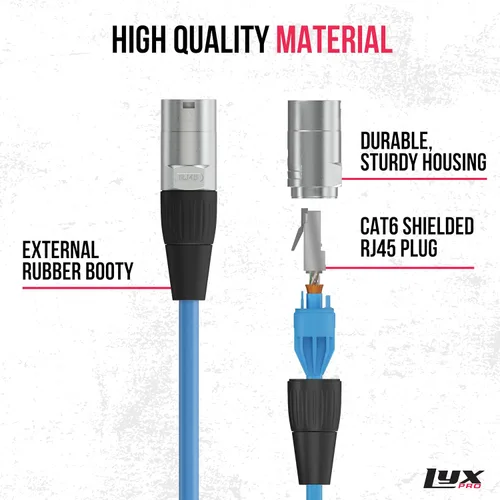Miniatura 4 de LyxPro Cable Ethercon CAT6 blindado de 25 pies, cable RJ45 de audio e iluminación profesional, transmisión de sonido de grado de estudio